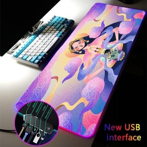 40*90CM XXL Large RGB Mouse Pad Chinese mythology Multi-interface Four USB Docking Dock USB HUB Typec Interface DeskMat MousePad