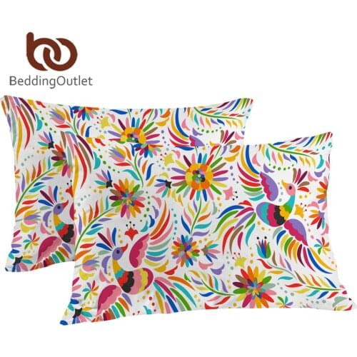BeddingOutlet Birds Pillowcase Ornate Ethnic Sleeping Pillow Case Colorful Bedding Flowers Pillowcase Cover 2pcs 50x75cm