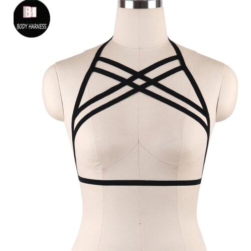 Black Harness Cage Bra Fetish Wear Sexy Lingerie Body Harness Harajuku Adjustable Bondage Harness Belt Body Cage Open Chest Bra