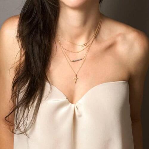 Zhu ru Hot Fashion present cross multi layer Chain Bar necklace Beads Pendant Necklaces online shopping india Jewelry collane