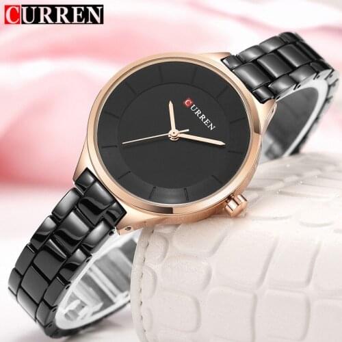 CURREN 9015 Modest Luxury Decoration Ladies Sleek Fashion ROSE BLUE Steel Quartz Wristwatch Gift for Girlfriend Reloj Mujer