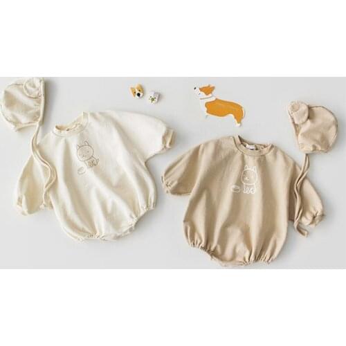 Cartoon puppy printing long sleeve romper baby boy casual jumpsuit newborn toddler girls costumes children onesies 0-24m
