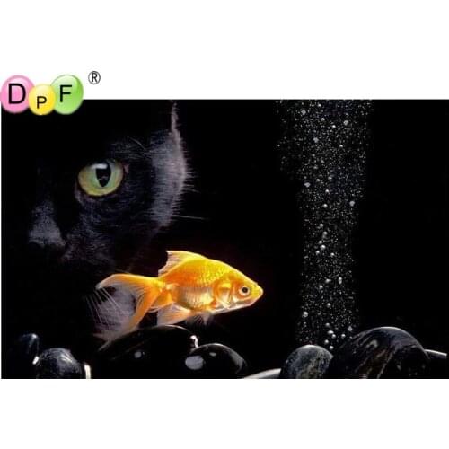 DPF diamond embroidery Black Cat Goldfish diamond painting cross stitch needlework diamond mosaic square rhinestone home decor