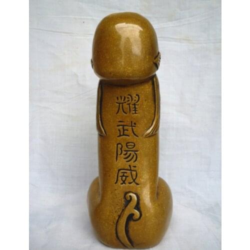 Bonito chino antiguo bronce tallado pene Dios recoger estatua figura ornamento envío gratis
