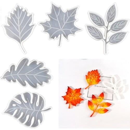 5Pcs Leaves Coaster Silicone Resin Mold Tropical Maple Leaf Resin Casting Mold F3MF