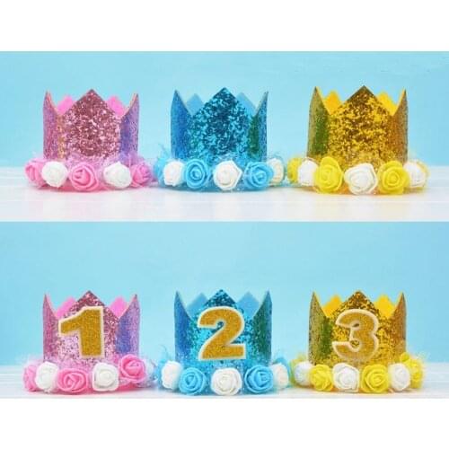 1pc 1 2 3 4 5 6 7 8 Birthday Caps Flower Crown 1st Birthday Hat Newborn Baby Birthday Headband 1 Year Birthday Party Decorations