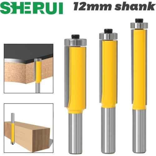 1pc 12mm Shank50, 64mm Flush Trim Router Bit with Bearing for Wood Template Pattern Bit Tungsten Carbide Milling Cutter for Wood