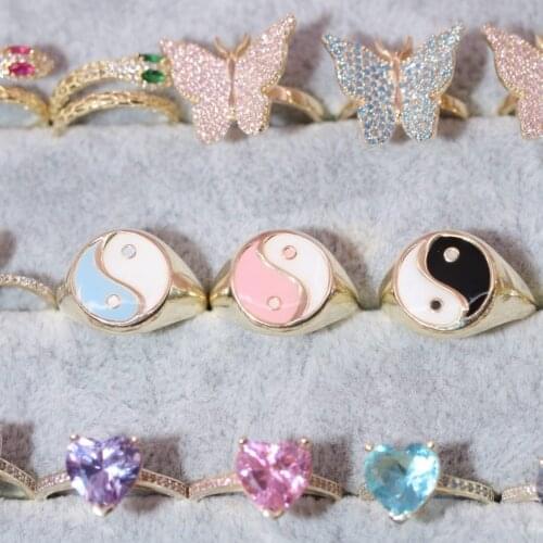 Geometric Round Enamel Dome Ring Full Finger Women Rings Adjustable Size