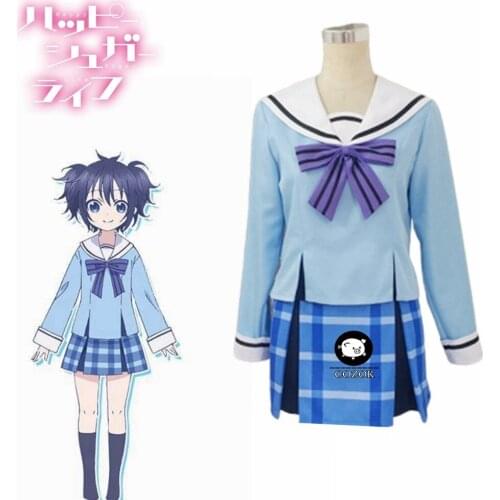 Anime Happy Sugar Life Koube Shio Cosplay Costume Women Girls JK Unifor Top+Skirt+Tie Full Set Custom Size