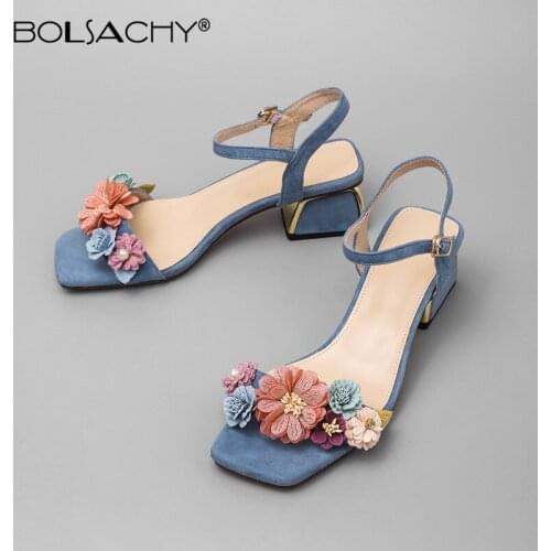 Summer Genuine Leather Flower Platform Sandals Peep toe Women Sandals Retro High Heels Woman Buckle Thick Heels ladies Sandals