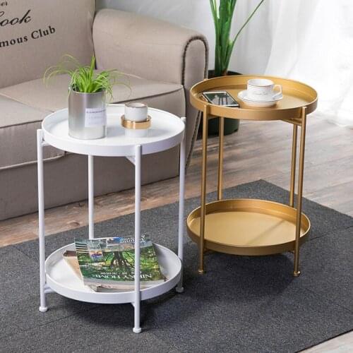 Nordic Simple Iron Storage Rack Double Small Coffee Table Home Furniture Living Room Diy Round Side Space Saving Kitchen