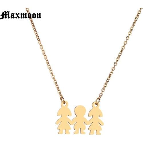 Maxmoon Family Son Daughter Necklace Stainless Steel Heart Pendant Boy Girl Mother Father Necklace Gifts For Mom Dad Children