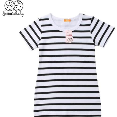 Fashion Girls Dress Summer Short Sleeve Black and White Stripe Dresses Brife Toddler Kids Cotton Clothes Childrens Clothing