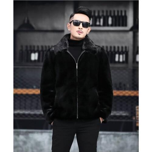 Mens lapel zipper winter new fur coat imitation mink fur long sleeve mink coat men clothing men winter jacket