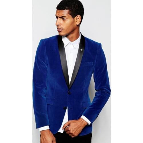 Groomsmen Shawl Lapel Groom Tuxedos Velvet Royal Blue Jacket Men Suits Wedding Best Man (Jacket+Pants+Tie+Hankerchief) B893