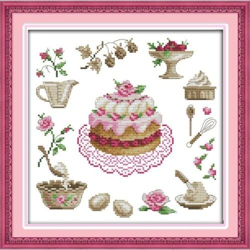 Birthday Cake cross stitch kit cartoon food aida 14ct 11ct count print canvas stitches embroidery DIY handmade needlework plus