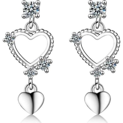 New Exquisite Heart Shaped Love Personality 925 Sterling Silver Jewelry Not Allergic Sweet Crystal Women Stud Earrings SE862