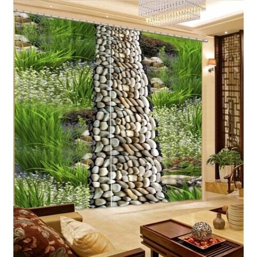 New Romantic 3D Curtain Decoration 3D Green White Flowers Curtain Cobblestones Curtains 3D Bathroom Shower Curtain