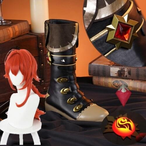 Game Genshin Impact Cosplay Halloween Diluc Cosplay Shoes Genshin Impact Diluc Cosplay Shoes Halloween Wig and accessories props