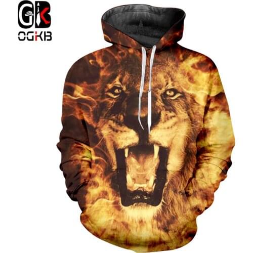 OGKB Fall Winter Women/mens Hiphop Streetwear Tracksuits Long Sleeve O-neck Pullovers Print Flame Lion 3D Sweatshirt Hoodies