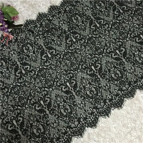 Wholesale price 65 cm eyelash edge black skirt lace high quality french chantilly lace trim and fabric