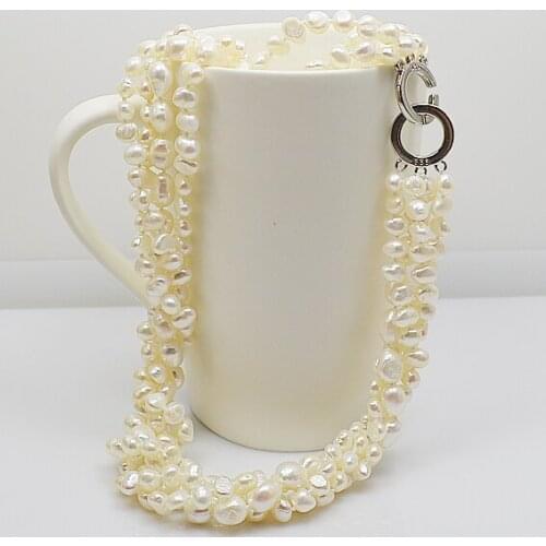 Wedding Birthday Women Gift Pearl Necklace White Color Freshwater Pearl Necklace 4Row Silvers Clasp Perfect Mothers Day Jewelry