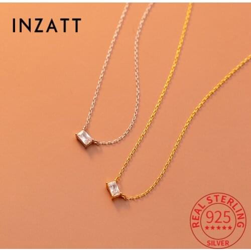 INZATT Real 925 Sterling Silver Rectangle Zircon Choker Necklace For Fashion Women Punk Fine Jewelry Accessories Drop Shipping