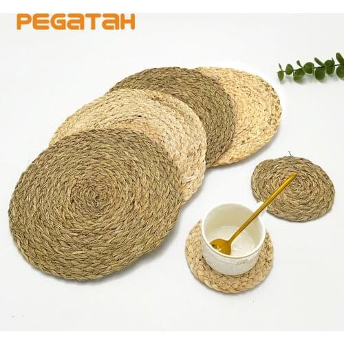 Handmade Weave Table Placemat coaster Round Braided Mat Heat Resistant Hot Insulation Anti-Skidding Pad Placemat table coaster
