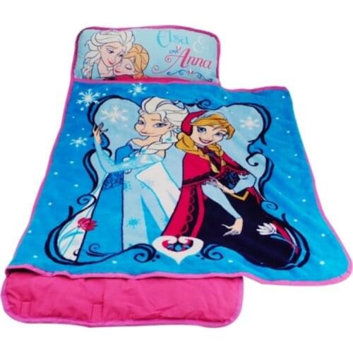 Disney Blue Frozen Elsa Anna Portable Rolled Nap Mat with blanket and Pillow for Toddler Baby Girls Travel Blanket