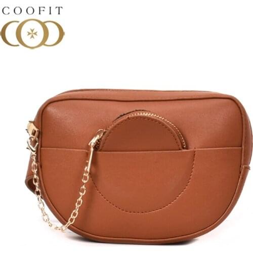 Coofit Luxury PU Leather Women Waist Bags New Fashion Waist Packs Brand Women Shoulder Bags Trendy Design Crossbody Chain Bags