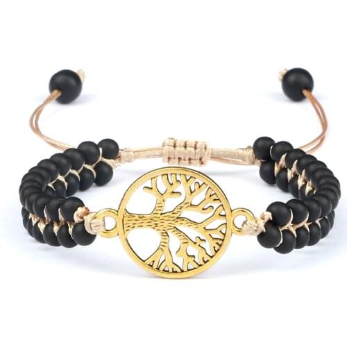 Charm Natural Stone Adjustable Bangle Tree of Life Braided String Beads Bracelets Yoga Bohemia Handmade Jewelry Women Men Gifts