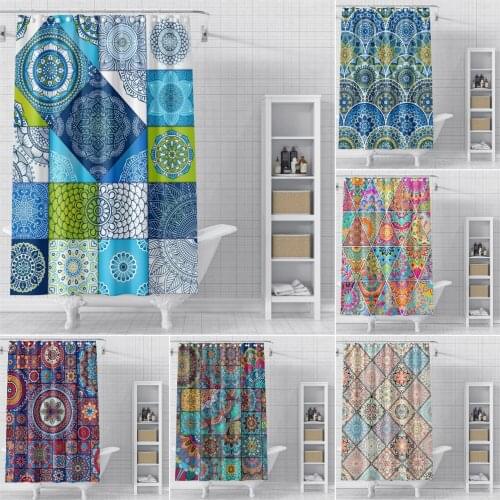 Ethnic Mandala Bathroom Shower Curtains Flowers Pattern Barhroom Curtains Waterproof Solid Fabric Shower Curtains With Hooks