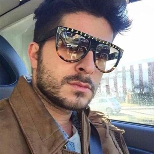 Bead Flat Top Sunglasses Fashion Brand Ladies Oversized Sunglasses Luxuy Designer Men Vintage Glasses Pilot Summer Shades