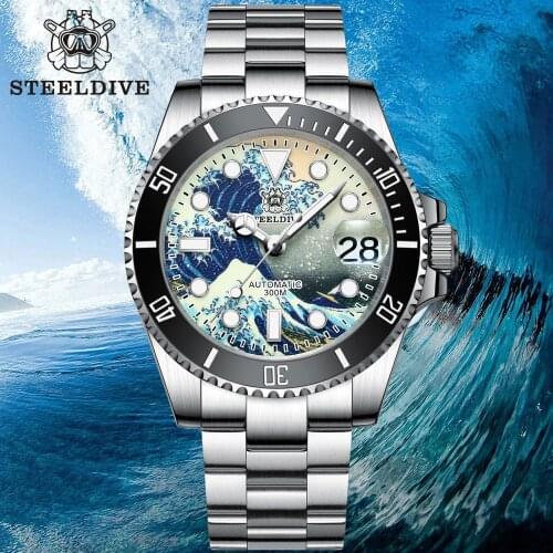 Steeldive SD1953J Kanagawa 30ATM Waterproof Stainless Steel Case Ceramic Bezel NH35 Automatic Mens Dive Watches