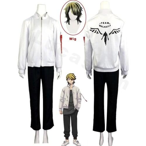 Anime Clothes Valhalla Tokyo Revengers Cosplay Costumes Hanemiya Kazutora White Jacket Pants Wig Baseball Uniform Tokyo Revenger