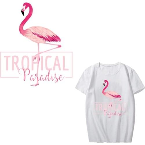 Iron on Flamingo Patches for Girl Clothing DIY T-shirt Heat Transfer Vinyl Stickers Applique Washable Badges Thermal Press