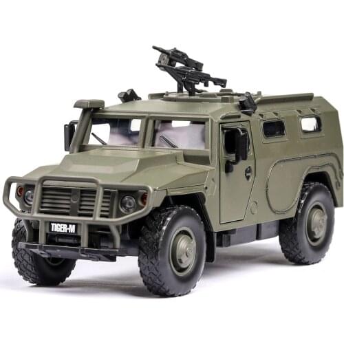 Boxed) Simulation 1:32 Military Tiger-Type Explosion-Proof Armored Car with Sound and Light Door Alloy Toy Model Ornaments