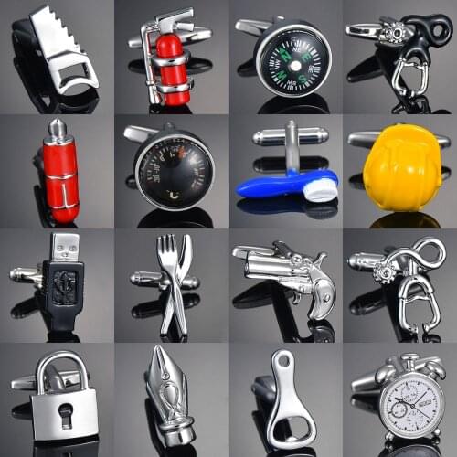 New Luxury Sandhour Cufflinks High-grade Safety Hat/Fire Extinguisher/Judge Hammer/Alarm Clock Mens Shirts Cuff Links Gemelo