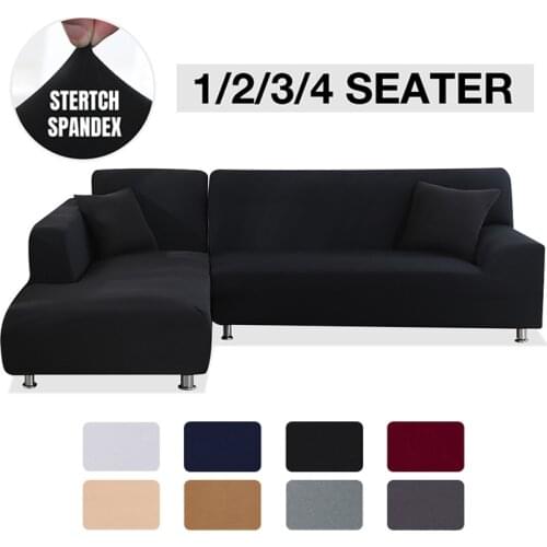 1/2/3/4 Seat Elastic Sofa Cover Solid Color Sofa Cover L-shaped All-inclusive Corner Sofa Cover (including 1 Pillowcase)