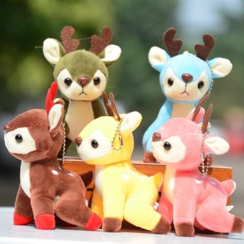 10PCS 10cm Colorful Small Deer Bag Decoration Plush Mini Pendant Keychain Doll Ring Soft Toy