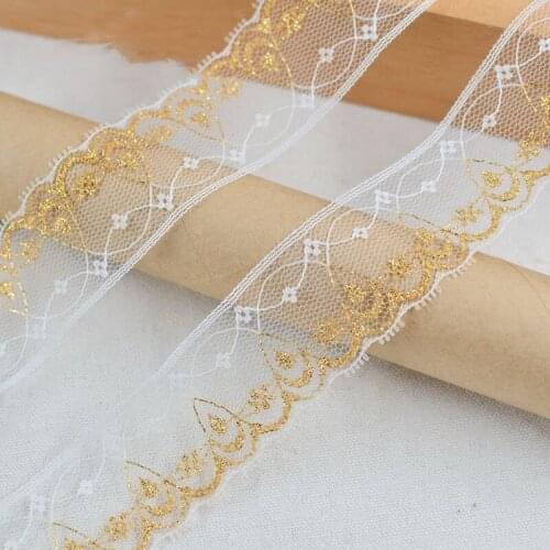 20Meters Lace Trims Silver Golden Mesh Tulle Sewing Fabric Ribbon for Garment Accessories 2cm Width