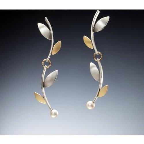 2021 Exquisite Plant Tree Leaves Pearl Earrings Elegant Matte Gold Silver Color Metal Tiny Beads Drop Earrings for Women