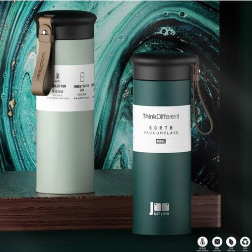 280/450ml Stainless Steel Thermos Bottle, Stylish And Simple Car Water Bottle, Outdoor Portable Thermos Bottle With Tea Drain