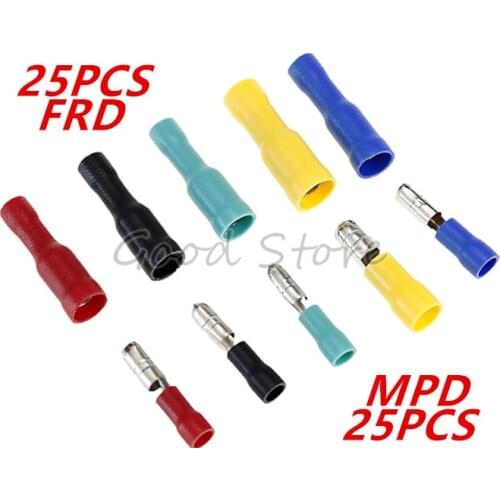50pcs(25Sets) FRD MPD 5Colors Male Female Bullet Connector Insulating Joint Crimp Terminals Wiring Cable Eletric Plug Adapter