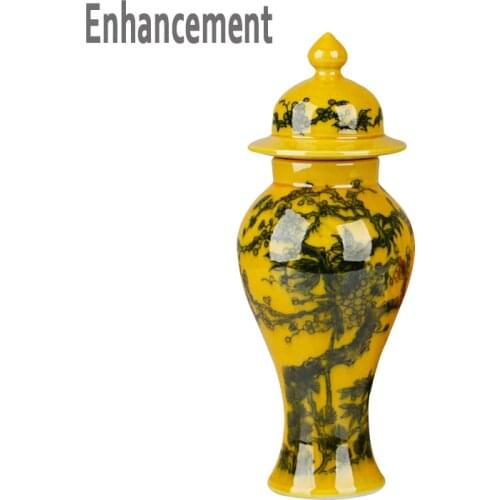 Antique Yellow Crystal Glazed Porcelain Flower Vases Handmade Household Furnishing Articles With Patterns Porcelain Vase