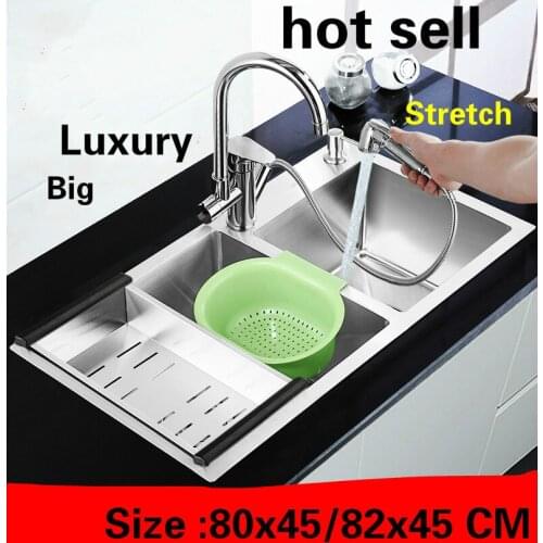 Free shipping Apartment kitchen manual sink double groove do the dishes 304 stainless steel luxury hot sell 800x450/820x450 MM