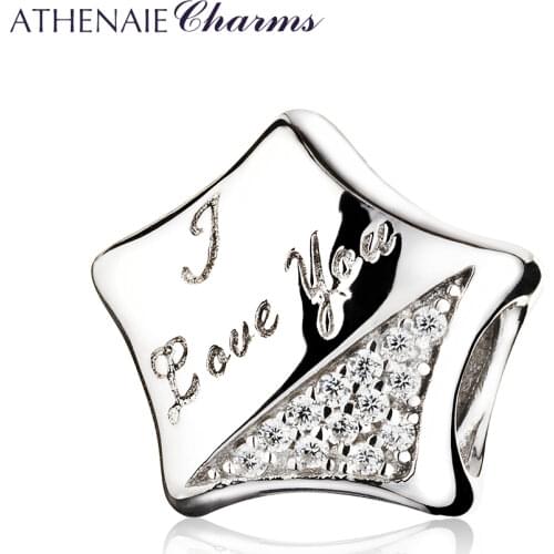 ATHENAIE 925 Sterling Silver Clear CZ I Love You Shining Star Charms Bead Fit Bracelets