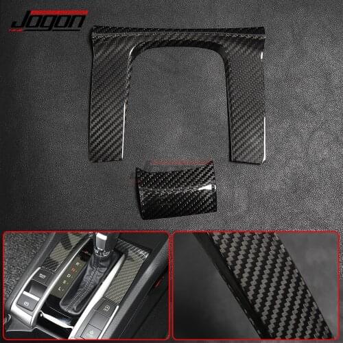2Pcs Real Carbon Fiber Center Console Gear Shift Panel Cover Trim For 10th Gen. Civic Type R 2017-2020