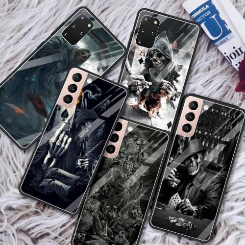 Tempered Glass Case For Samsung Galaxy S20 FE S21 Ultra S10 Plus Note 10 Lite 20 S10e 9 Phone Cover Shell Grim Reaper Skull Capa