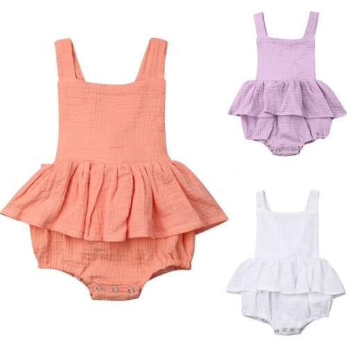 Lovely Newborn Baby Girls Sleeveless Rompers Summer Ruffle Tutu Cotton Playsuits Baby Girl Cotton Clothing Strap Sunsuit 0-24M